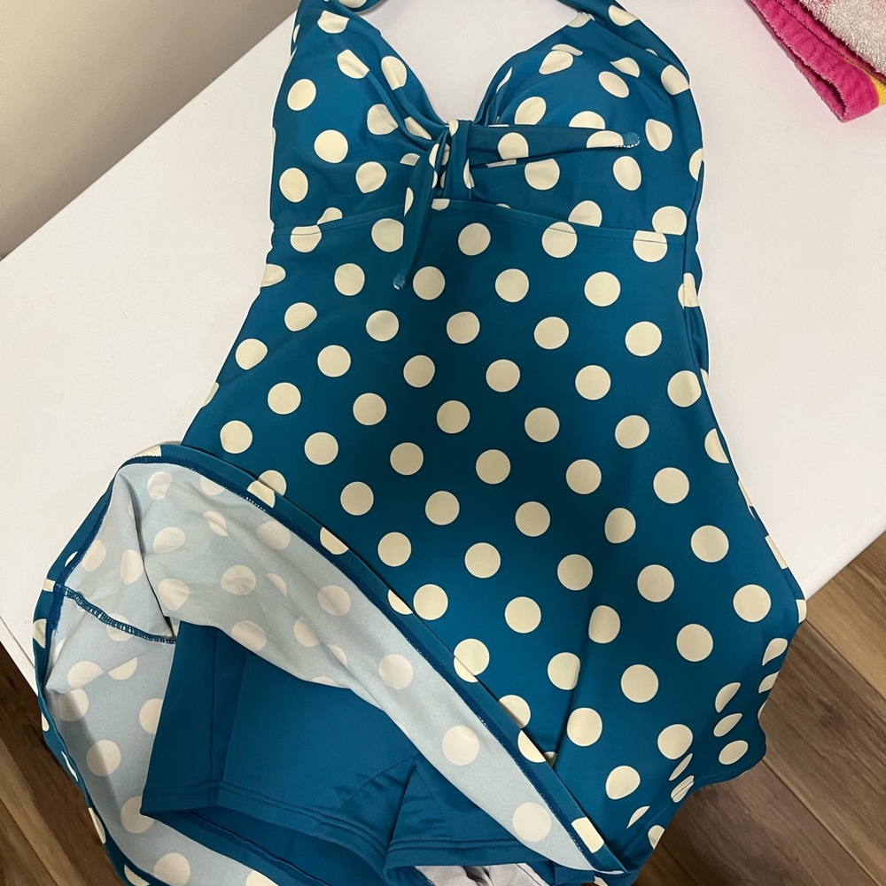 COCOSHIP One Piece - Teal and Cream Polka Dot